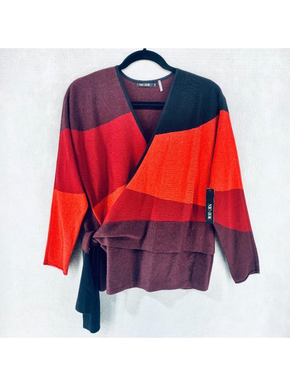Nic + Zoe Sweater Womens M Multicolor Cotton Blend 3/4 Sleeve Wrap Cardigan NWT